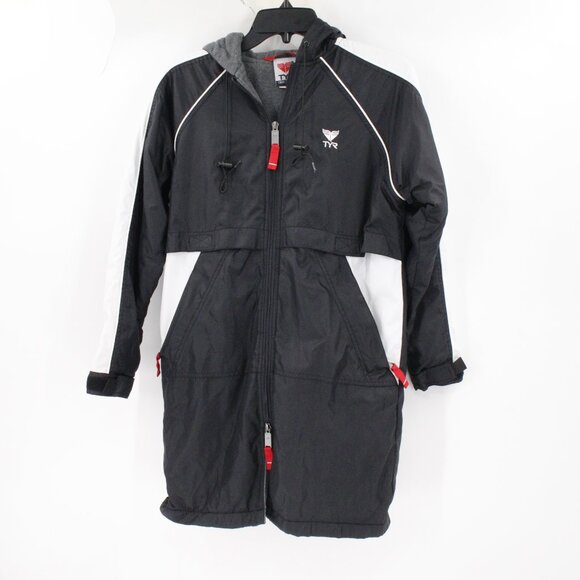 TYR Parka Swim Jacket Mens Medium Hooded Fleece Lined Full Zip Coat pockets - Picture 1 of 16